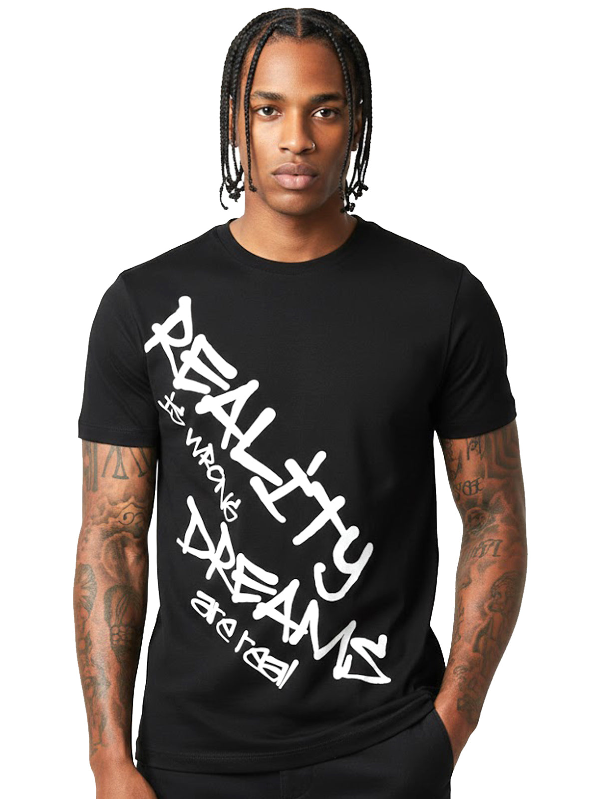 Product Title: BLOCK112 "Reality is Wrong Dreams are Real" Graffiti 100% Cotton Tee - Black / White