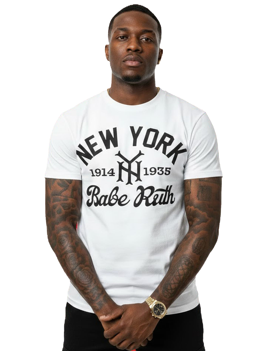 Product Title: BLOCK112 Vintage Babe Ruth New York 1914-1935 100% Cotton Tee - White / Black