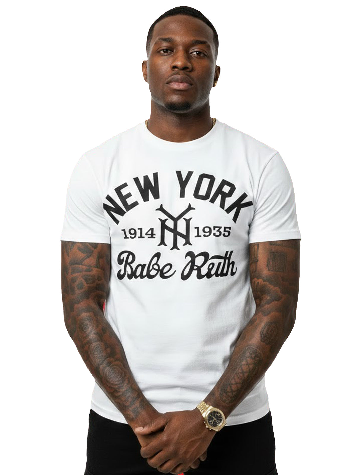 Product Title: BLOCK112 Vintage Babe Ruth New York 1914-1935 100% Cotton Tee - White / Black