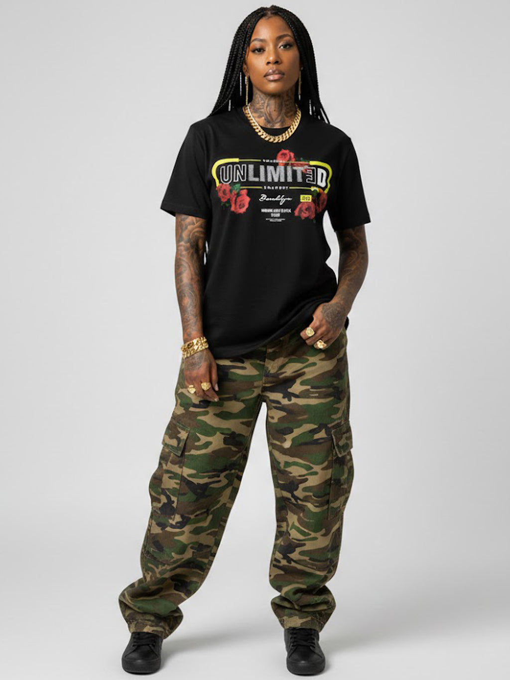 100% Cotton "UNLIMIT3D" Rose Graphic Streetwear T-Shirt