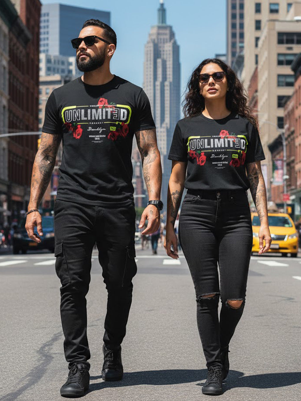 100% Cotton "UNLIMIT3D" Rose Graphic Streetwear T-Shirt