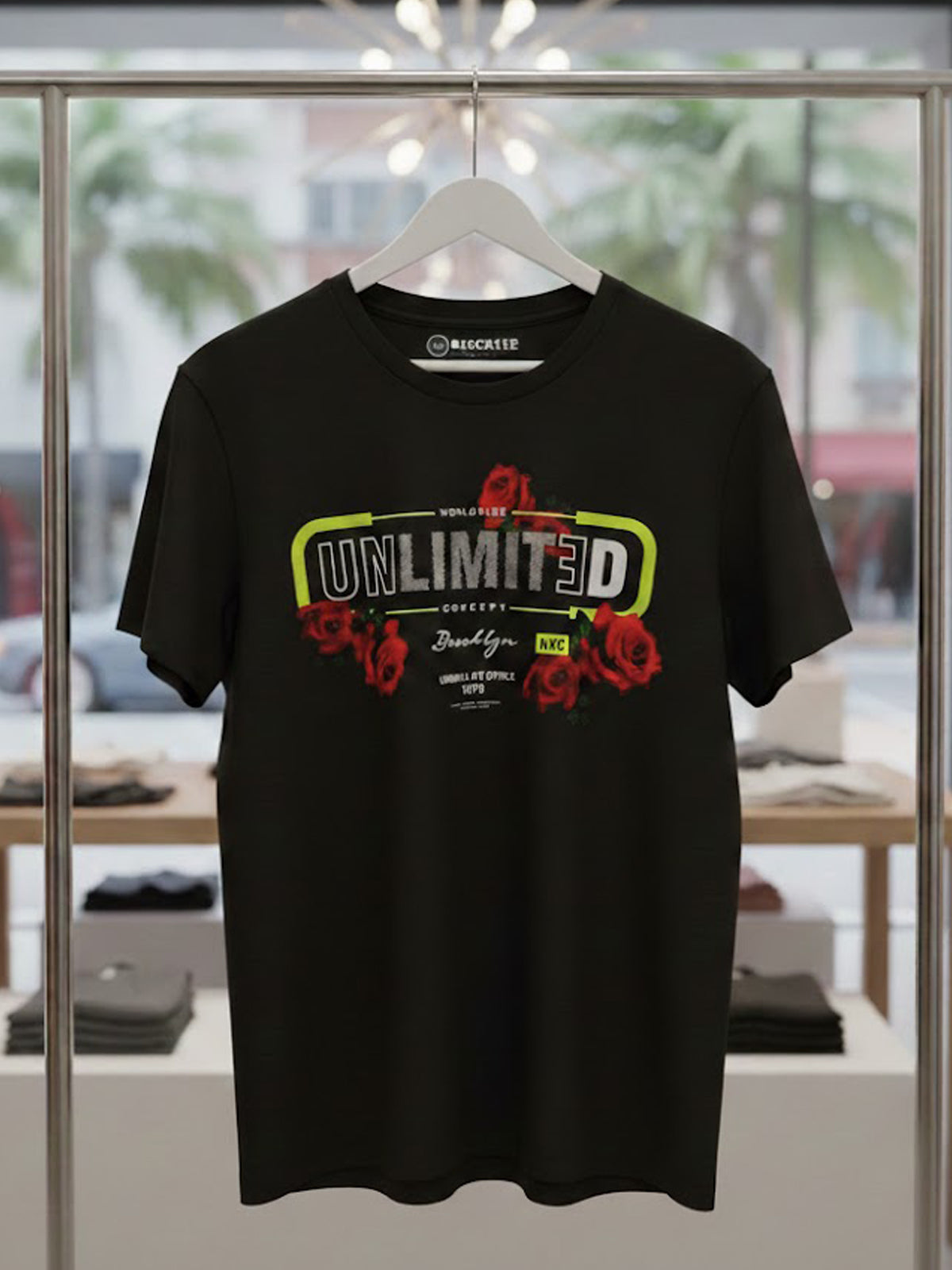 100% Cotton "UNLIMIT3D" Rose Graphic Streetwear T-Shirt