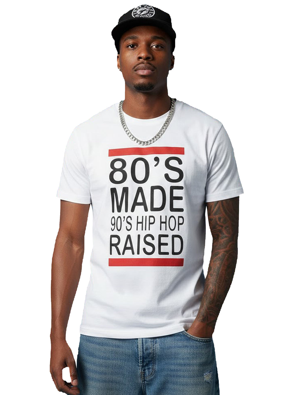 100% Cotton Unisex "80'S MADE 90'S HIP HOP RAISED" Graphic T-Shirt | Vintage Retro Music Streetwear Tee