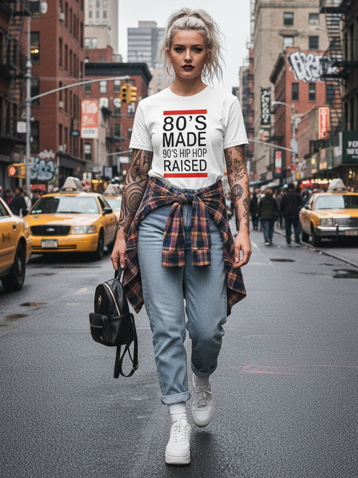 100% Cotton Unisex "80'S MADE 90'S HIP HOP RAISED" Graphic T-Shirt | Vintage Retro Music Streetwear Tee