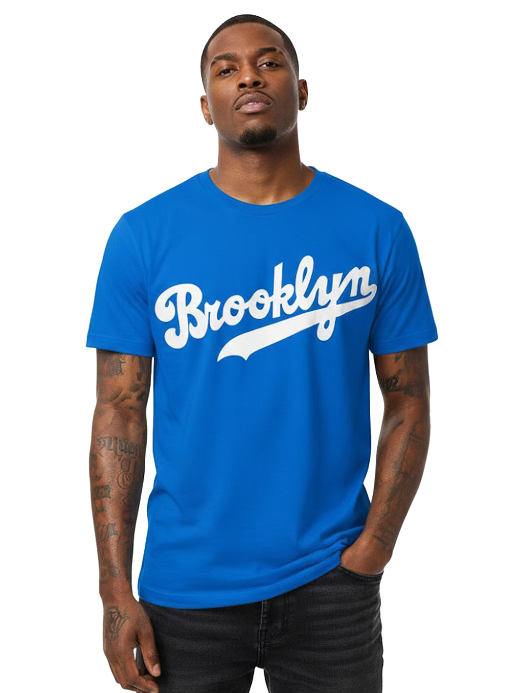 Product Title: BLOCK112 Vintage Brooklyn Script 100% Cotton Tee - Royal Blue