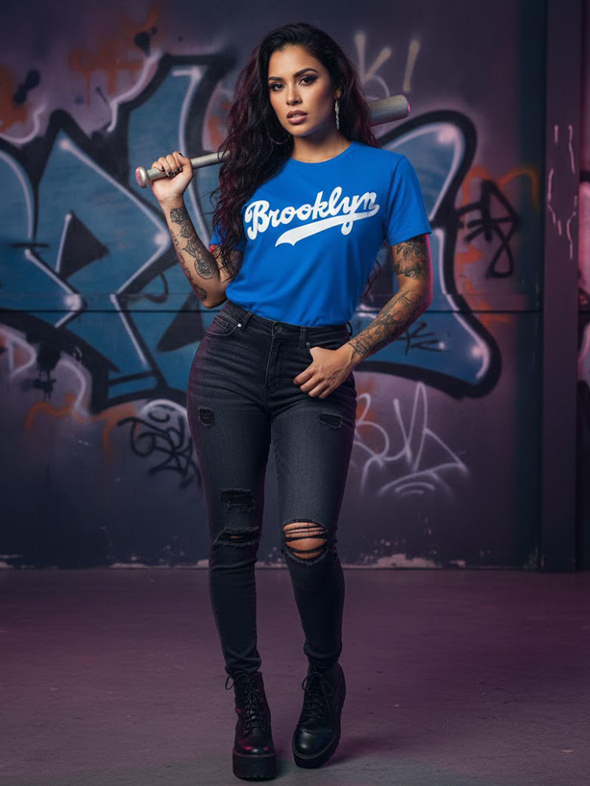 Product Title: BLOCK112 Vintage Brooklyn Script 100% Cotton Tee - Royal Blue