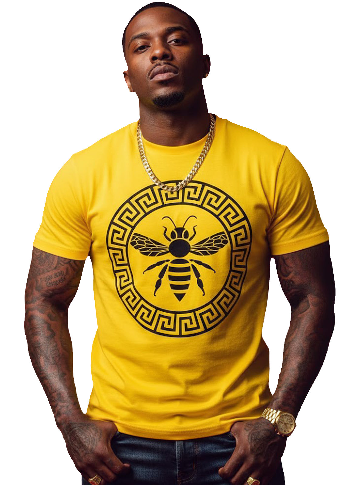 100% Cotton Unisex Honey Bee &amp; Greek Key Graphic T-Shirt | Luxury Vintage Streetwear Tee