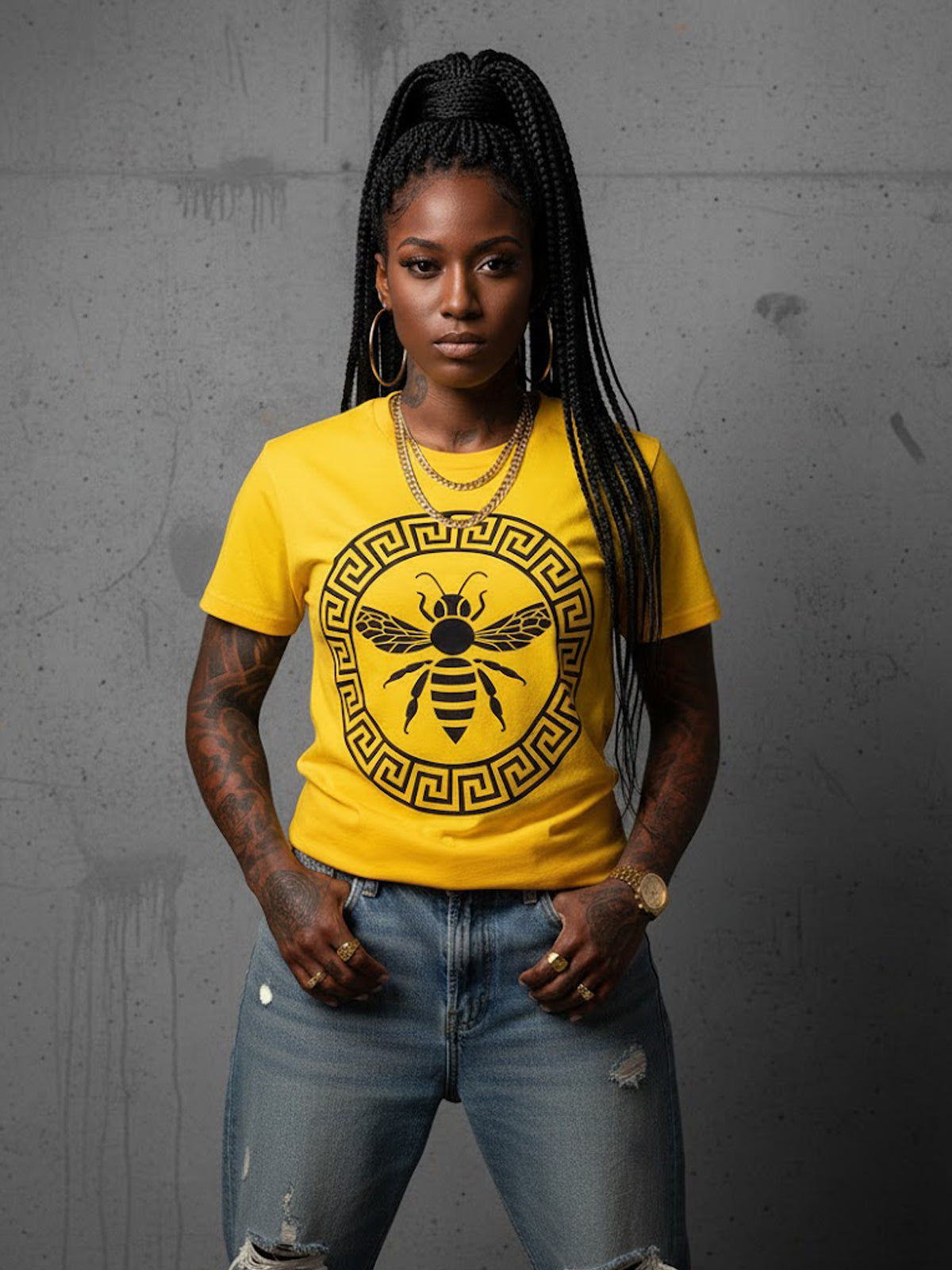 100% Cotton Unisex Honey Bee &amp; Greek Key Graphic T-Shirt | Luxury Vintage Streetwear Tee