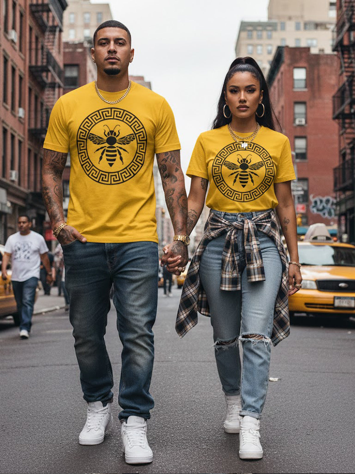 100% Cotton Unisex Honey Bee &amp; Greek Key Graphic T-Shirt | Luxury Vintage Streetwear Tee