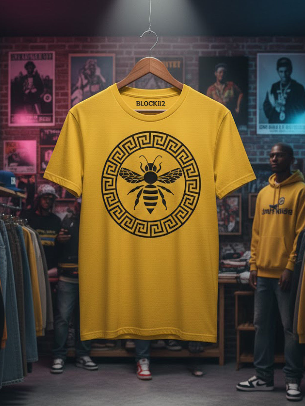 100% Cotton Unisex Honey Bee &amp; Greek Key Graphic T-Shirt | Luxury Vintage Streetwear Tee
