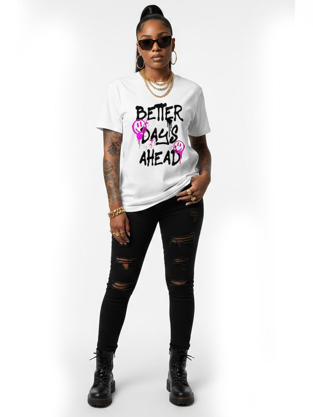 100% Cotton "Better Days Ahead" Graffiti Smiley T-Shirt