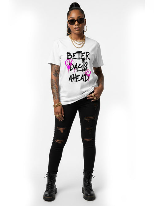 100% Cotton "Better Days Ahead" Graffiti Smiley T-Shirt