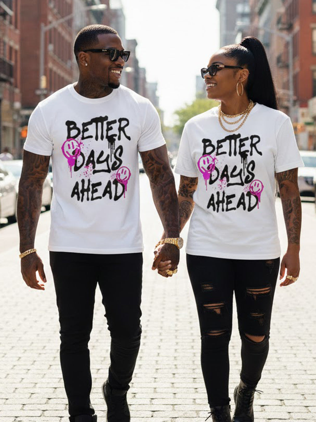 100% Cotton "Better Days Ahead" Graffiti Smiley T-Shirt