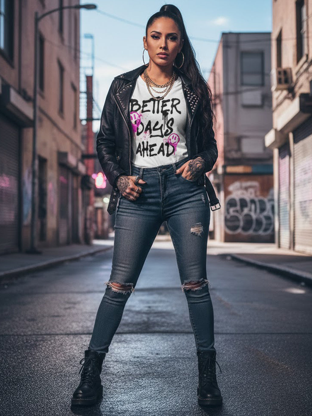 100% Cotton "Better Days Ahead" Graffiti Smiley T-Shirt