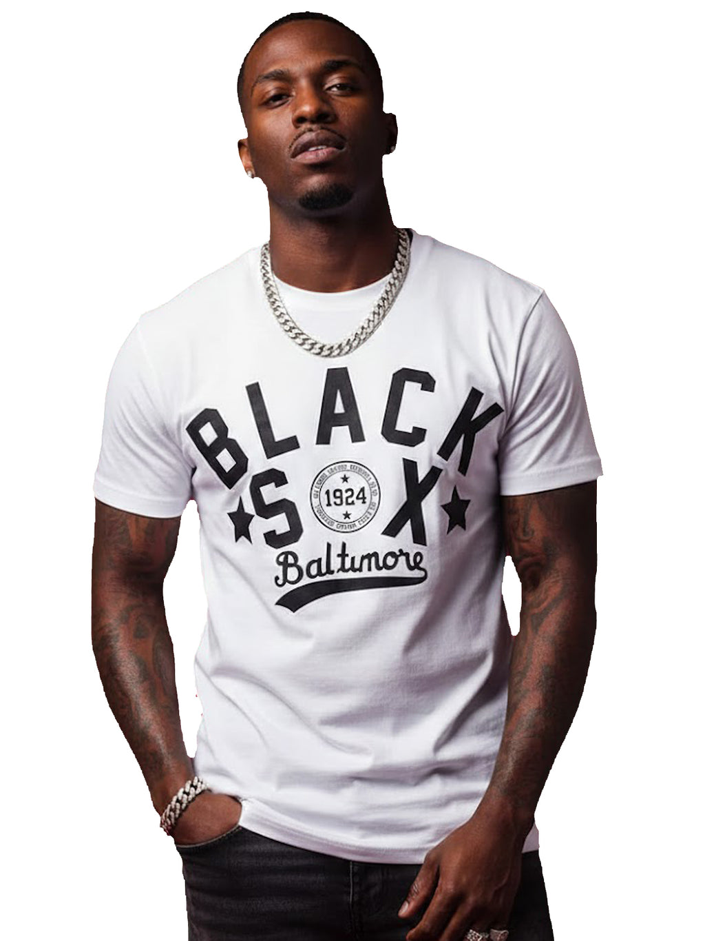 Product Title: BLOCK112 Vintage Baltimore Black Sox 100% Cotton Tee - White / Black