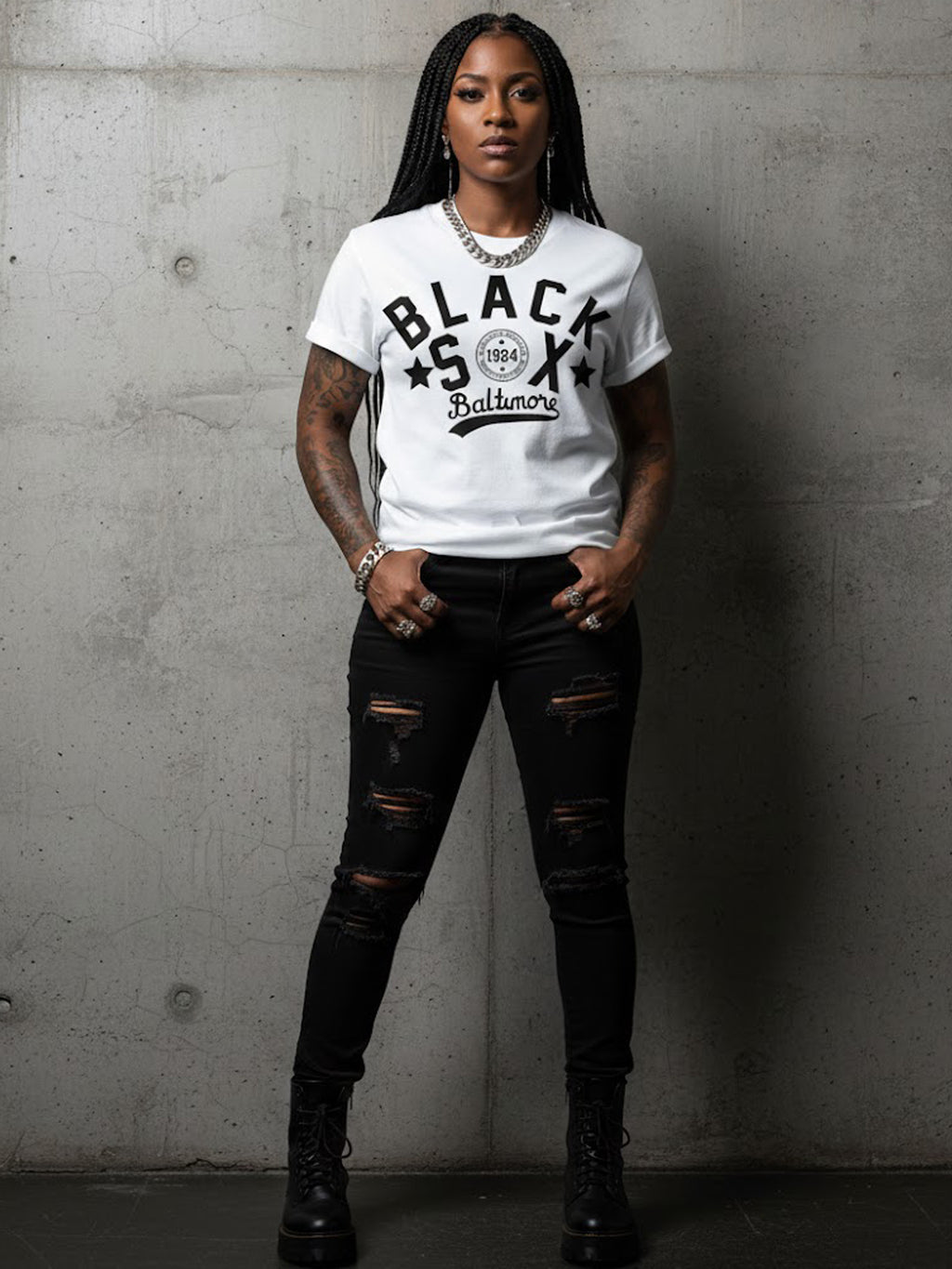 Product Title: BLOCK112 Vintage Baltimore Black Sox 100% Cotton Tee - White / Black