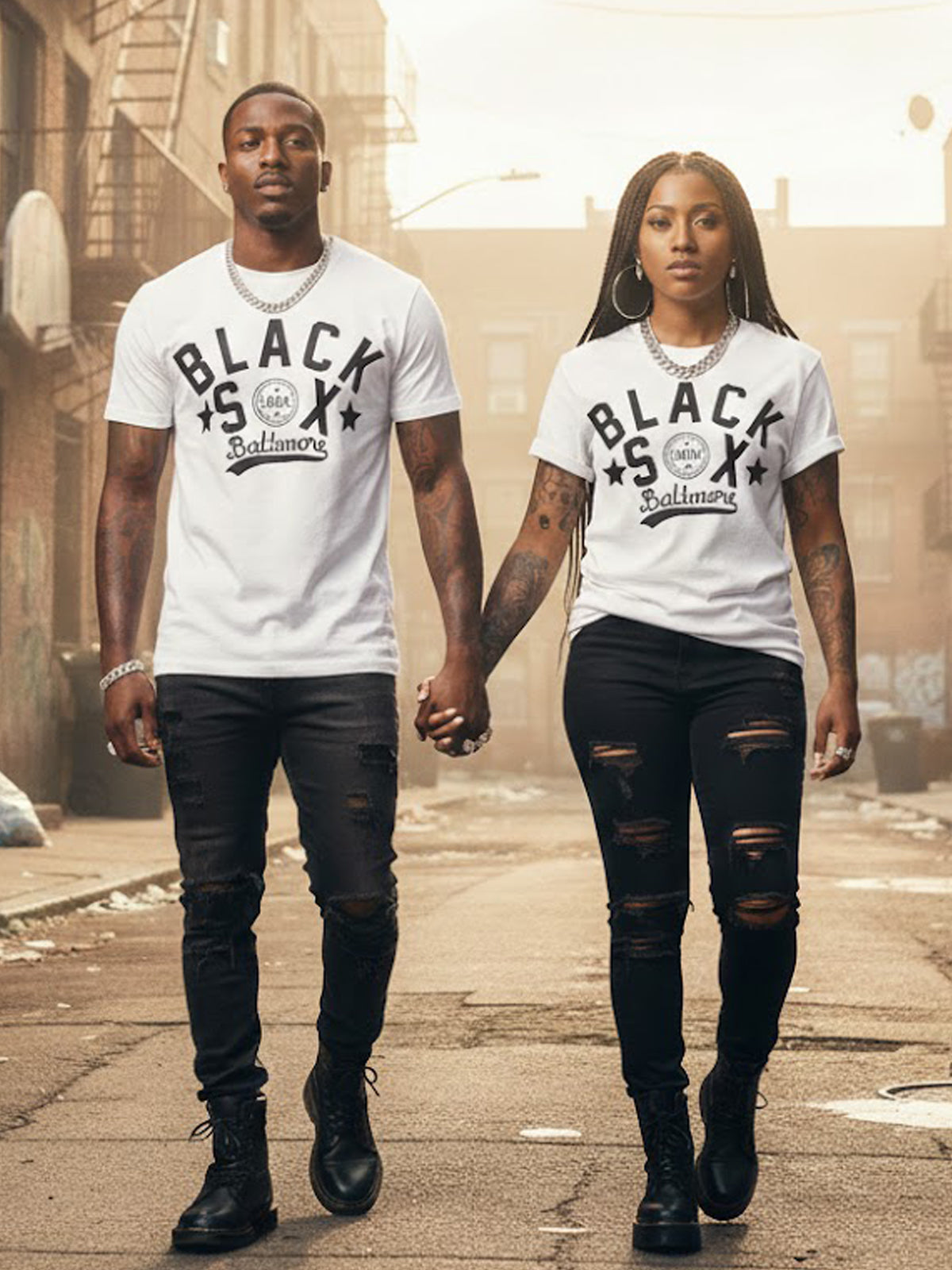Product Title: BLOCK112 Vintage Baltimore Black Sox 100% Cotton Tee - White / Black