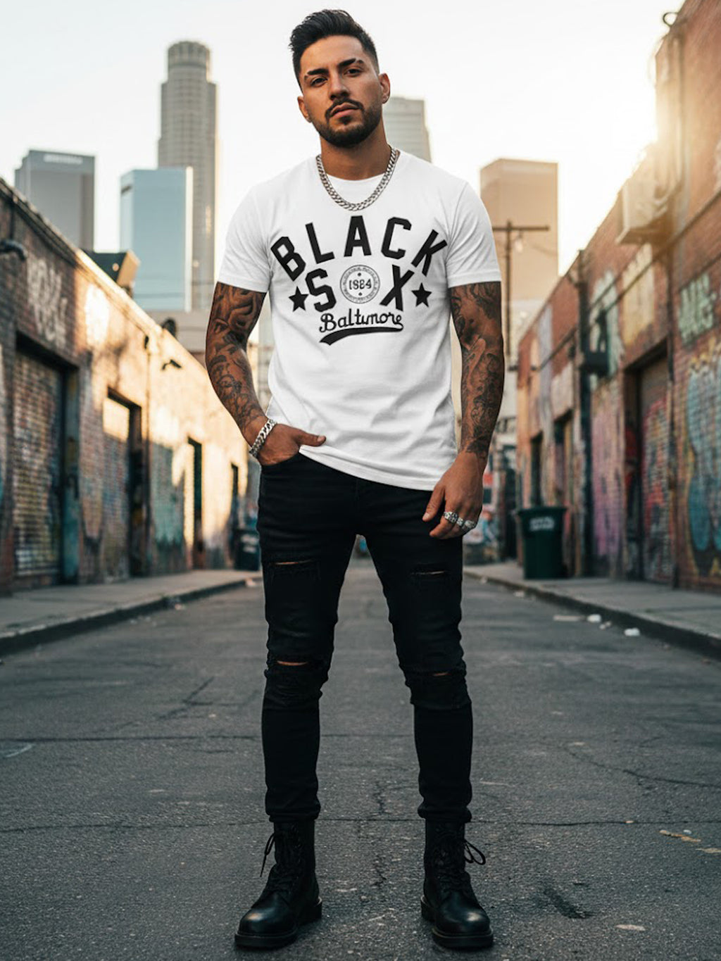 Product Title: BLOCK112 Vintage Baltimore Black Sox 100% Cotton Tee - White / Black