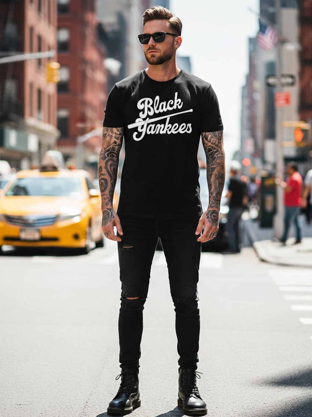 Product Title: BLOCK112 Vintage Black Yankees Script 100% Cotton Tee - Black / White