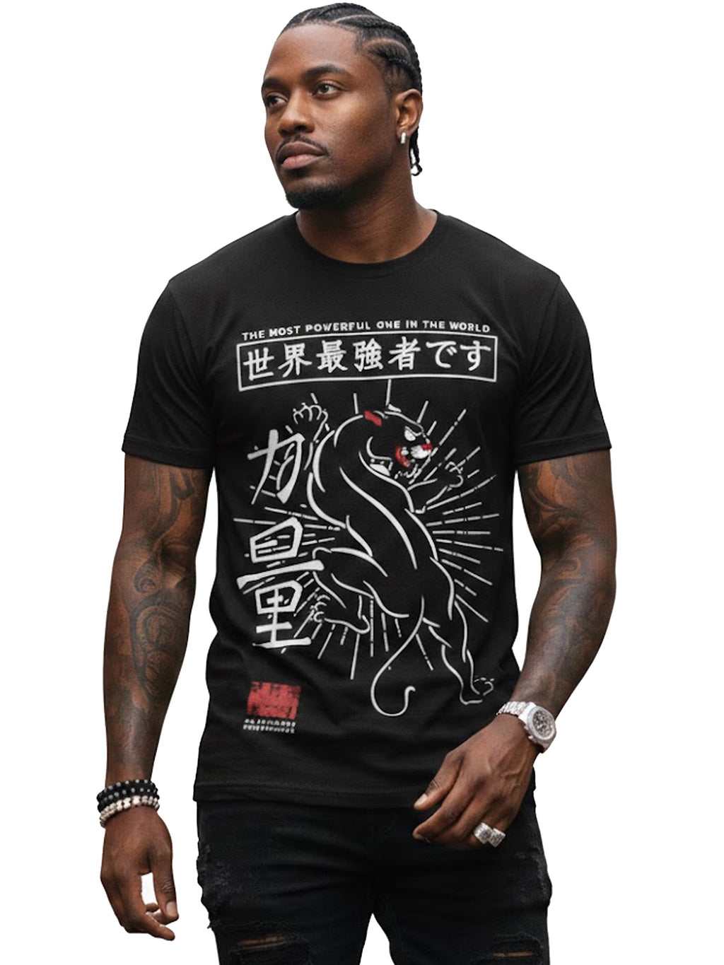 100% Cotton "World's Strongest Panther" Japanese Art Graphic T-Shirt