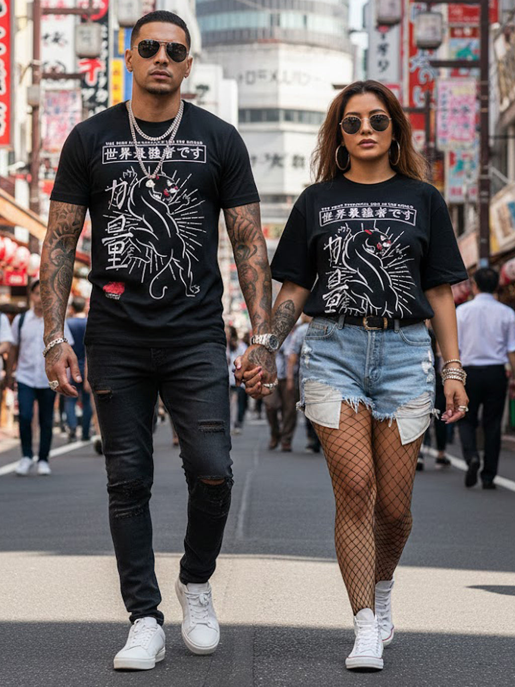 100% Cotton "World's Strongest Panther" Japanese Art Graphic T-Shirt