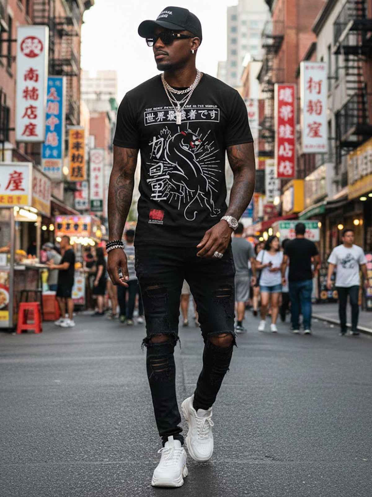 100% Cotton "World's Strongest Panther" Japanese Art Graphic T-Shirt