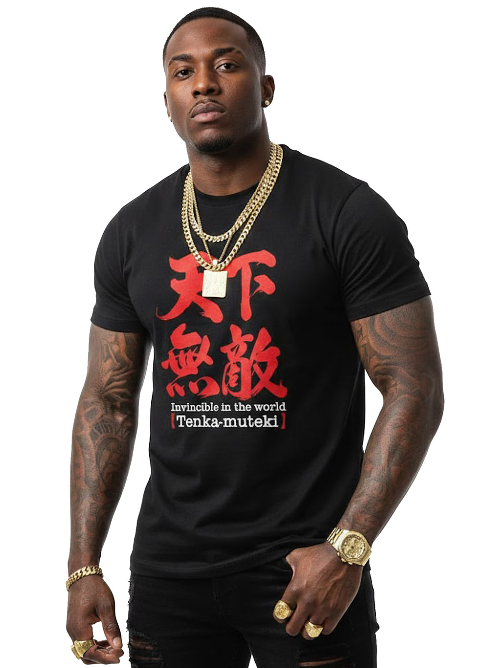 100% Cotton "Tenka-Muteki" Invincible Graphic T-Shirt - Black