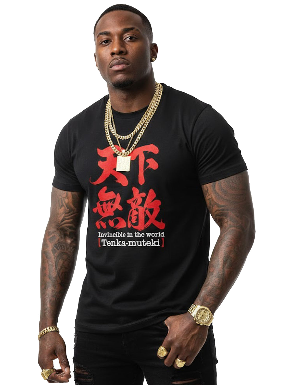 100% Cotton "Tenka-Muteki" Invincible Graphic T-Shirt - Black