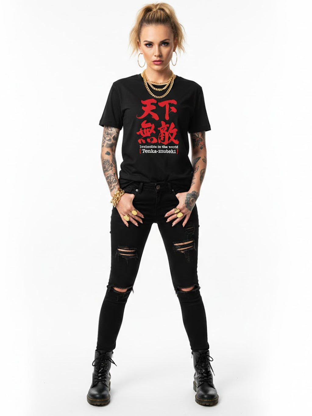 100% Cotton "Tenka-Muteki" Invincible Graphic T-Shirt - Black