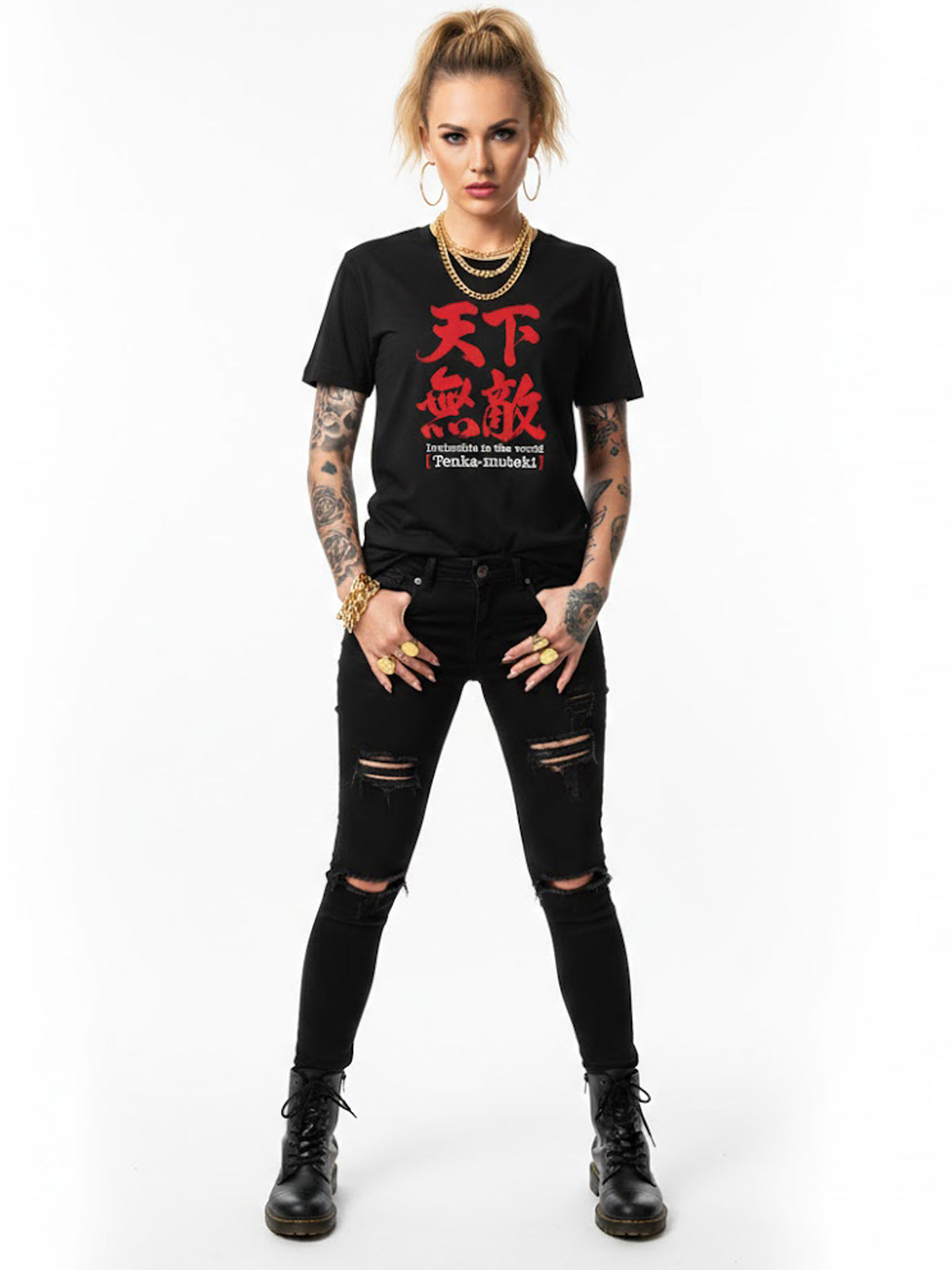 100% Cotton "Tenka-Muteki" Invincible Graphic T-Shirt - Black