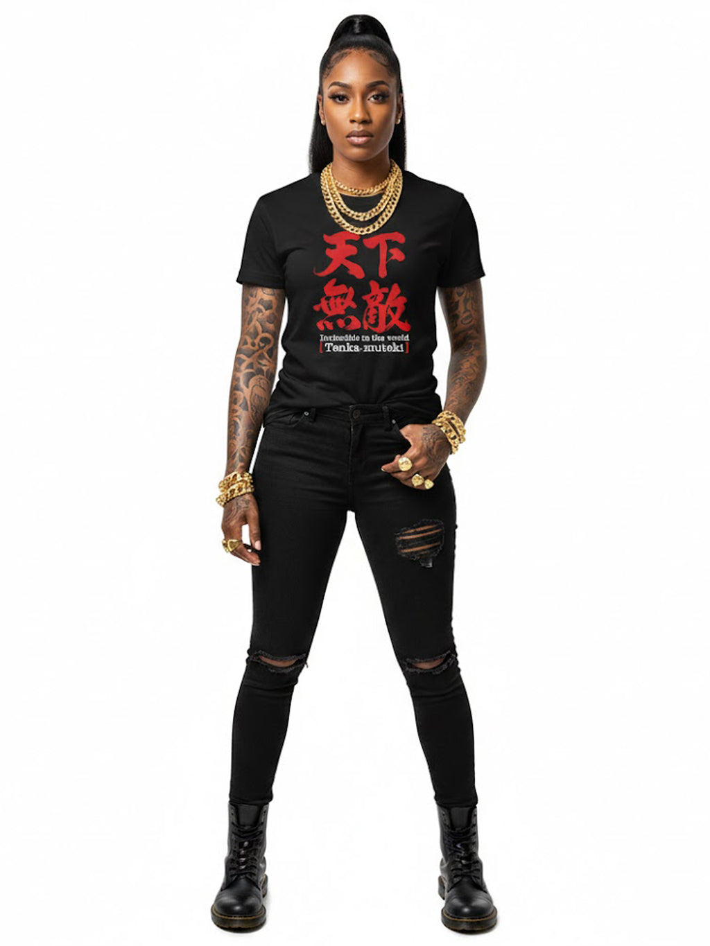 100% Cotton "Tenka-Muteki" Invincible Graphic T-Shirt - Black