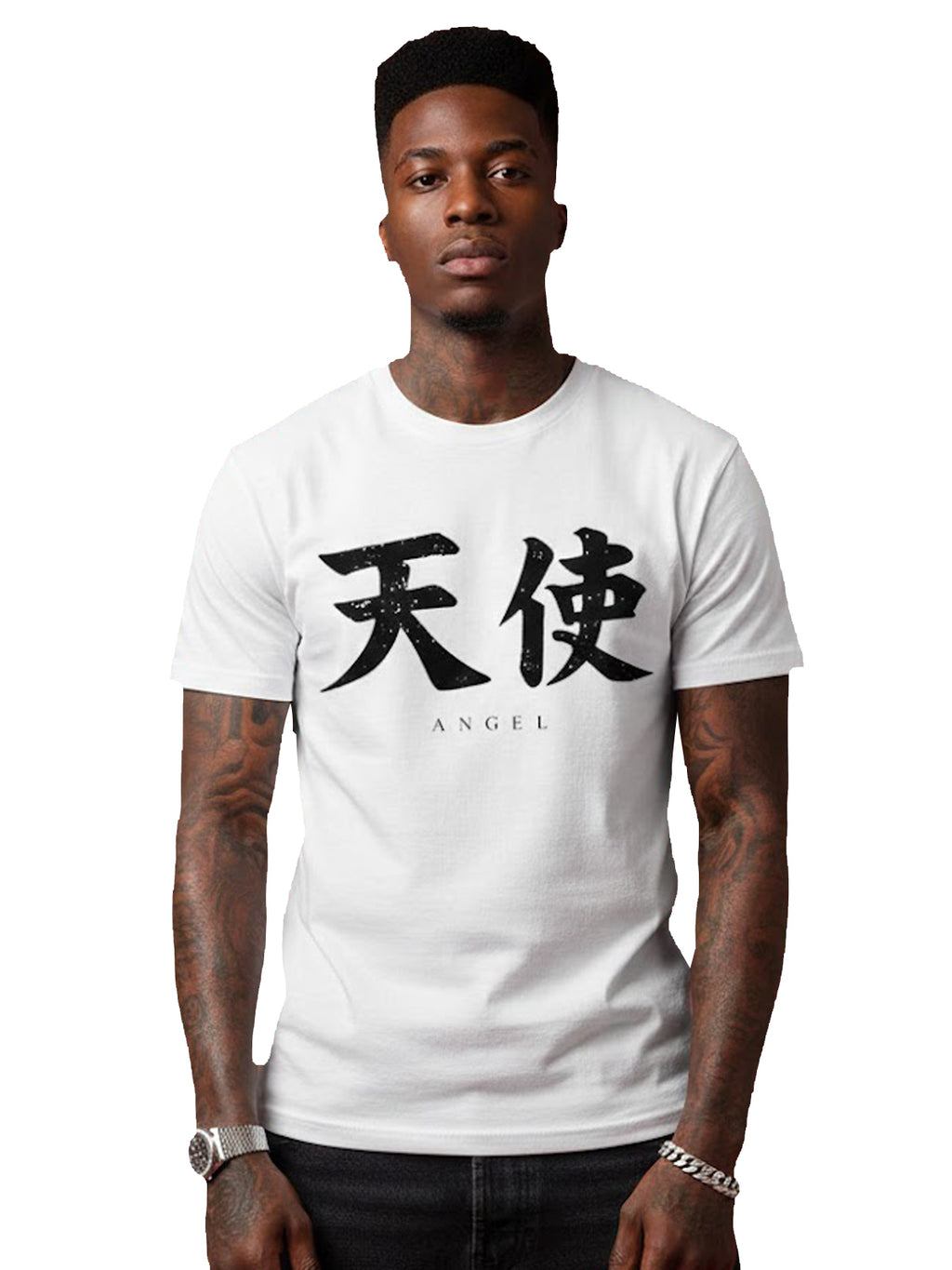 100% Cotton Unisex "ANGEL" Kanji Graphic T-Shirt | Vintage Distressed Streetwear Tee