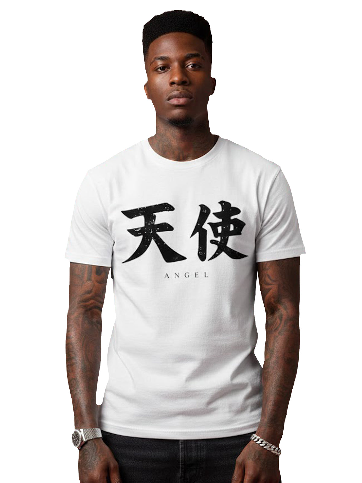 100% Cotton Unisex "ANGEL" Kanji Graphic T-Shirt | Vintage Distressed Streetwear Tee