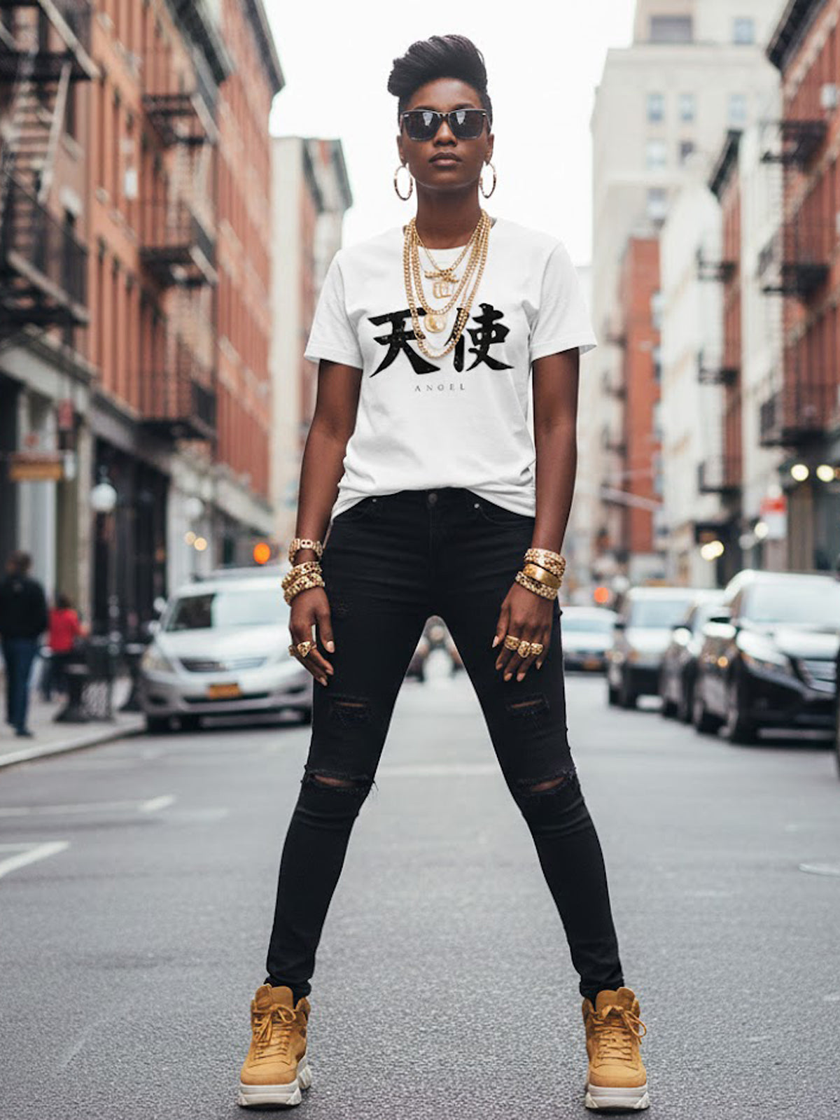 100% Cotton Unisex "ANGEL" Kanji Graphic T-Shirt | Vintage Distressed Streetwear Tee