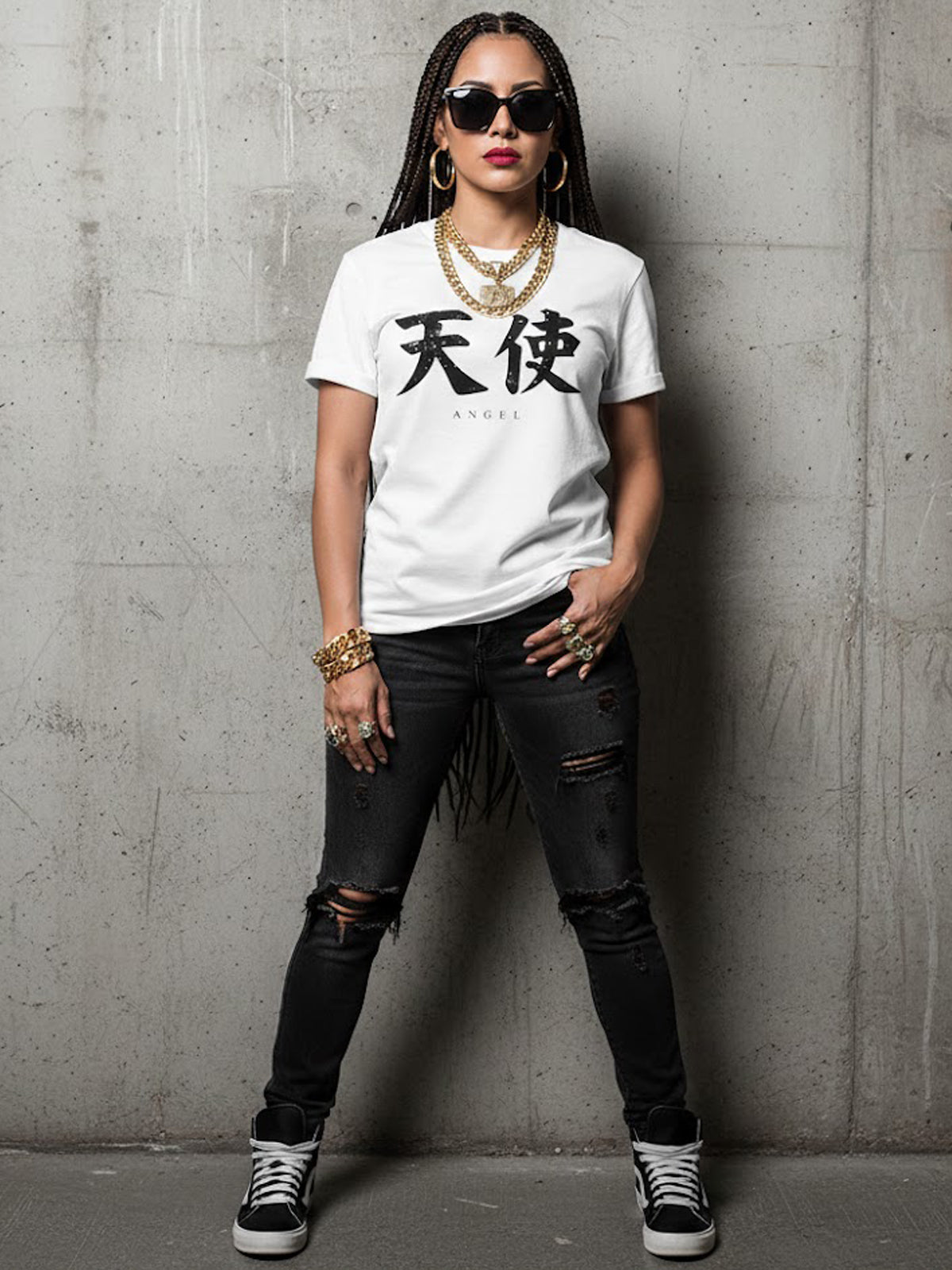 100% Cotton Unisex "ANGEL" Kanji Graphic T-Shirt | Vintage Distressed Streetwear Tee