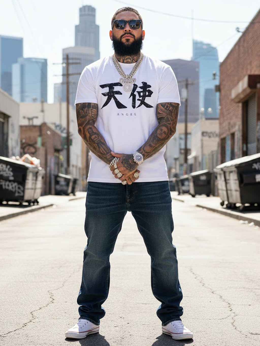 100% Cotton Unisex "ANGEL" Kanji Graphic T-Shirt | Vintage Distressed Streetwear Tee