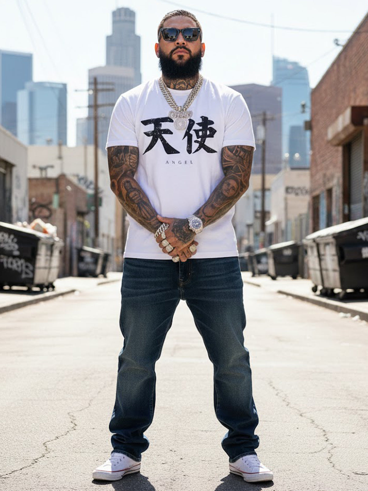 100% Cotton Unisex "ANGEL" Kanji Graphic T-Shirt | Vintage Distressed Streetwear Tee