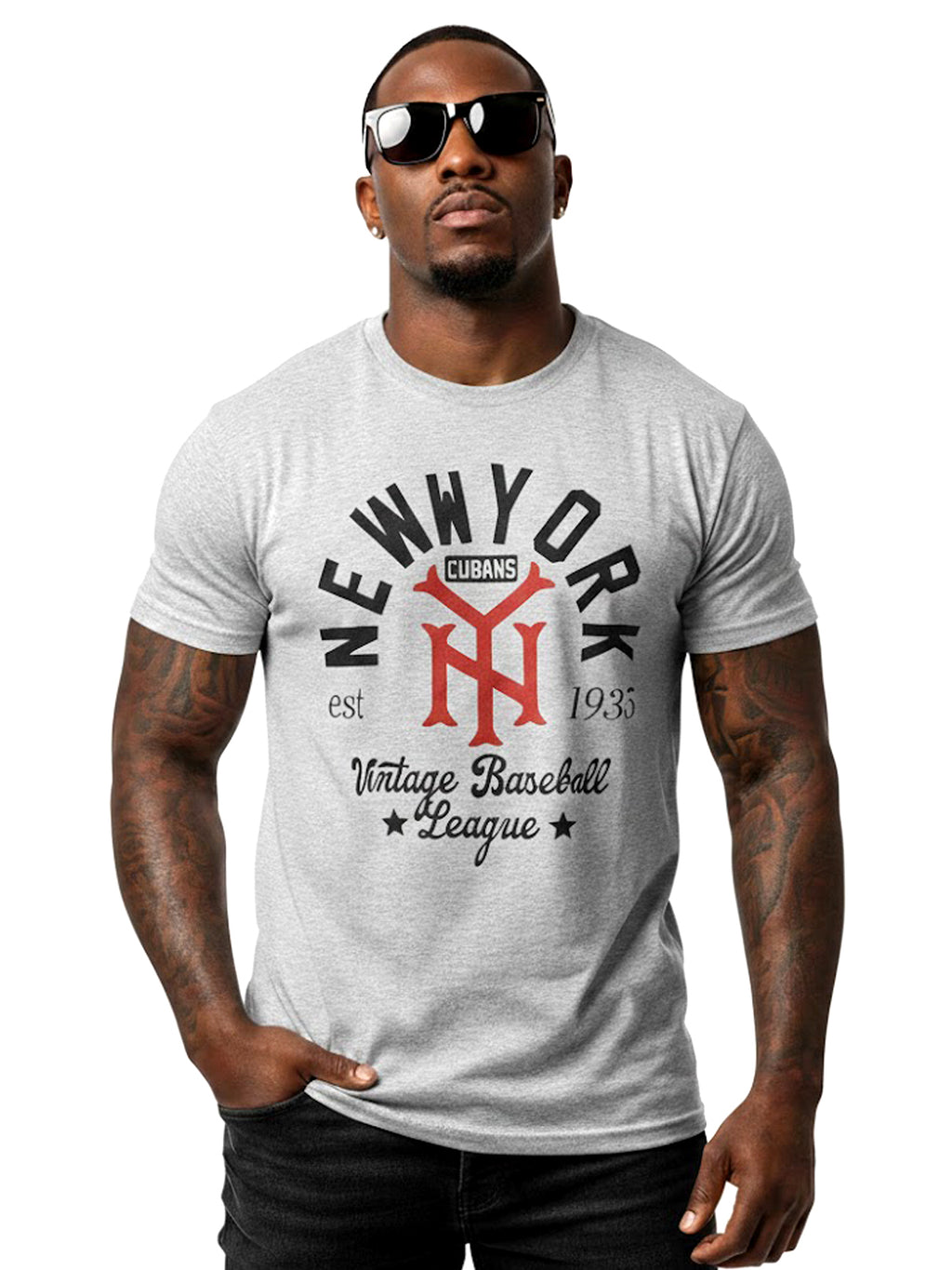 Product Title: BLOCK112 Vintage New York Cubans 1935 100% Cotton Tee - Heather Grey