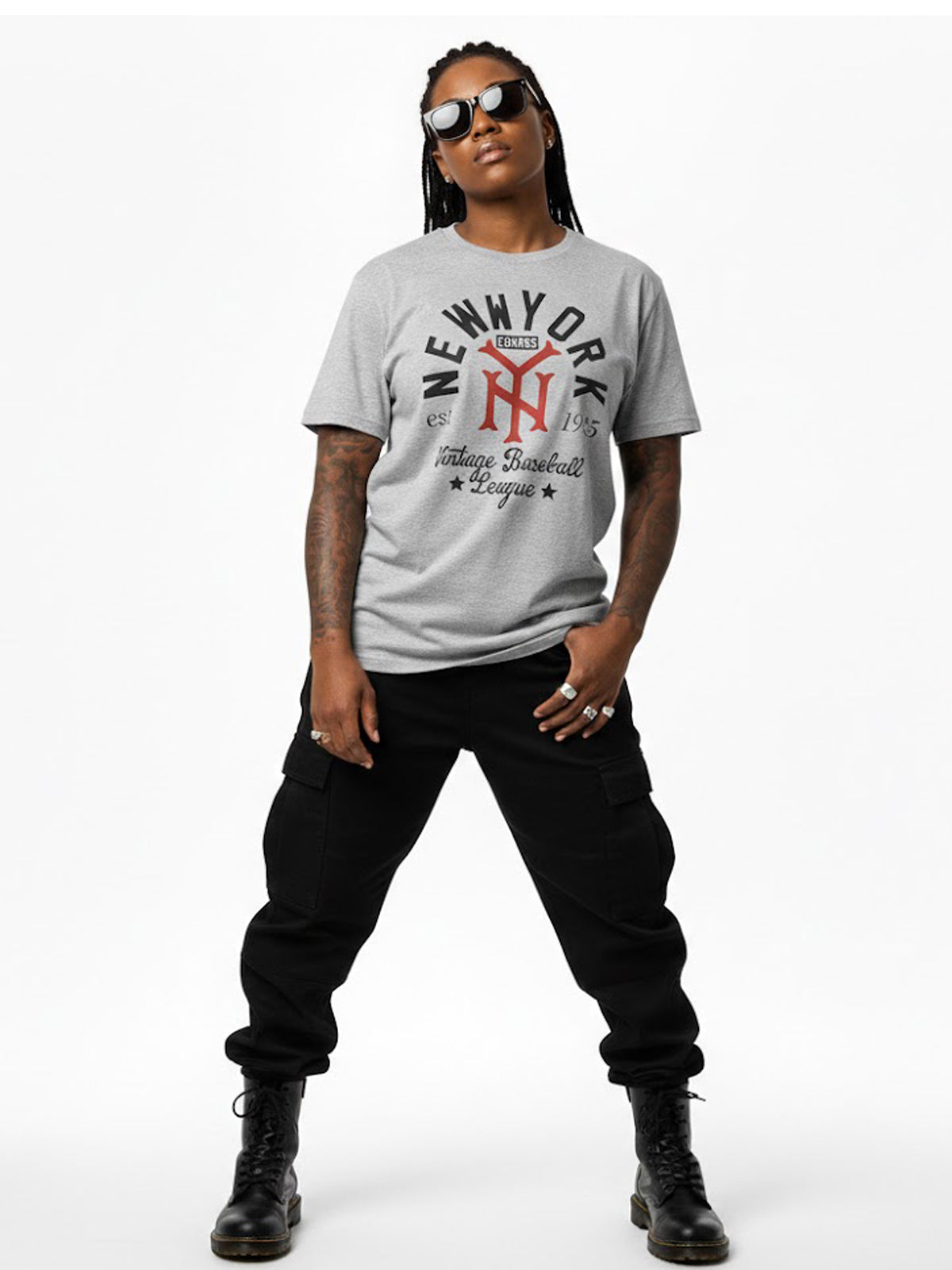 Product Title: BLOCK112 Vintage New York Cubans 1935 100% Cotton Tee - Heather Grey