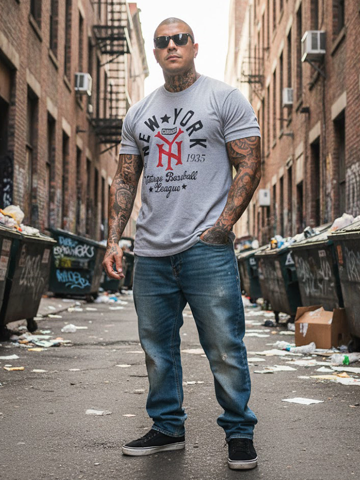 Product Title: BLOCK112 Vintage New York Cubans 1935 100% Cotton Tee - Heather Grey