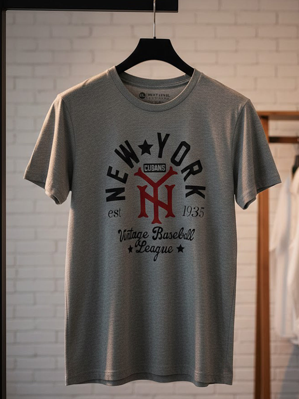 Product Title: BLOCK112 Vintage New York Cubans 1935 100% Cotton Tee - Heather Grey