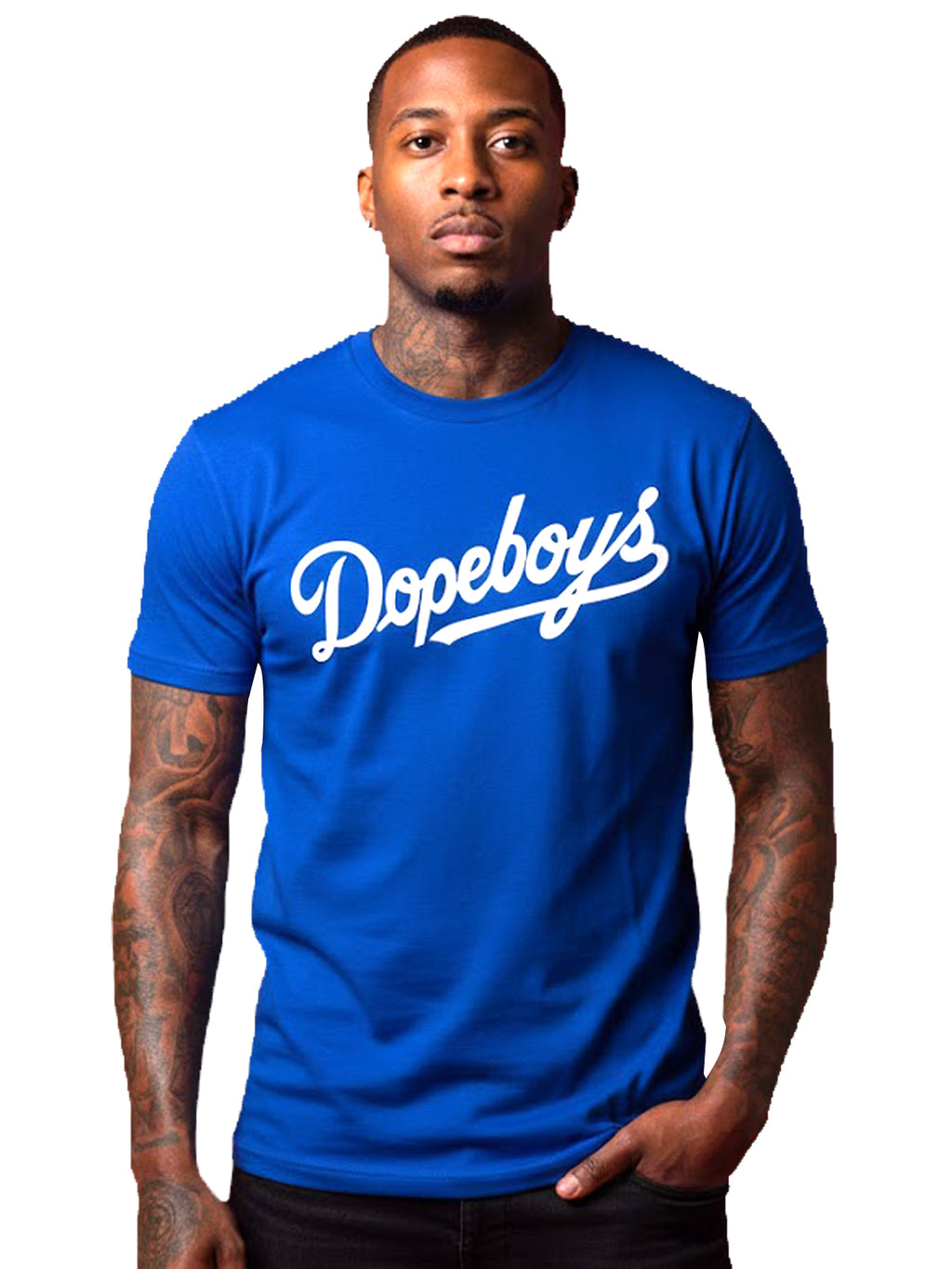 Product Title: BLOCK112 Vintage Dopeboys Script 100% Cotton Tee - Royal Blue