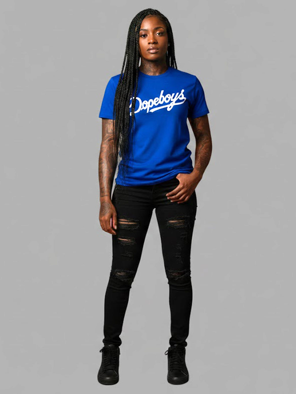 Product Title: BLOCK112 Vintage Dopeboys Script 100% Cotton Tee - Royal Blue