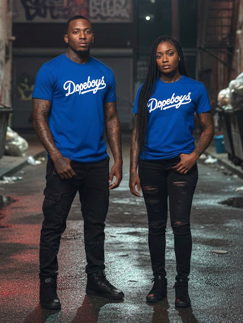 Product Title: BLOCK112 Vintage Dopeboys Script 100% Cotton Tee - Royal Blue