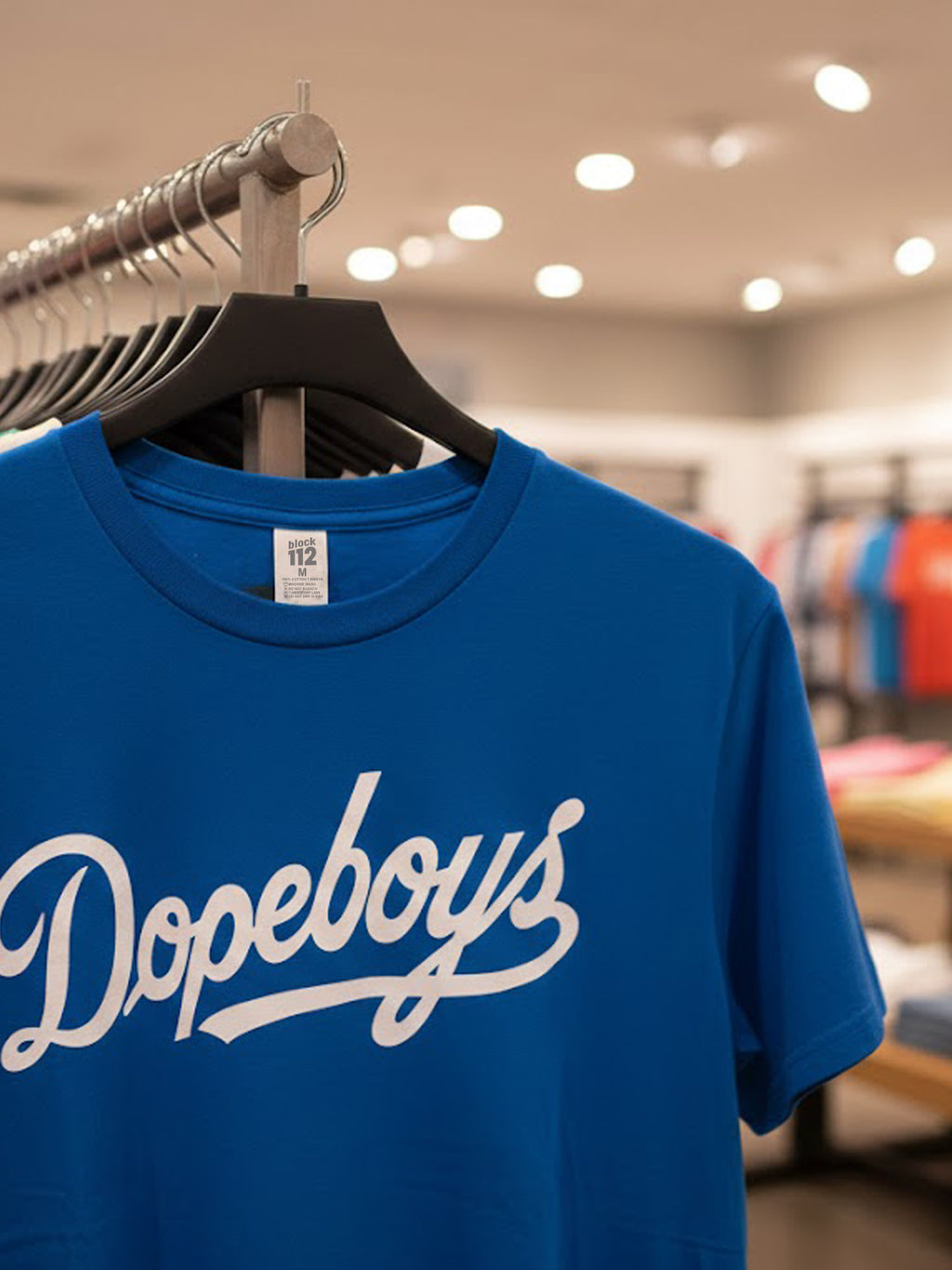 Product Title: BLOCK112 Vintage Dopeboys Script 100% Cotton Tee - Royal Blue