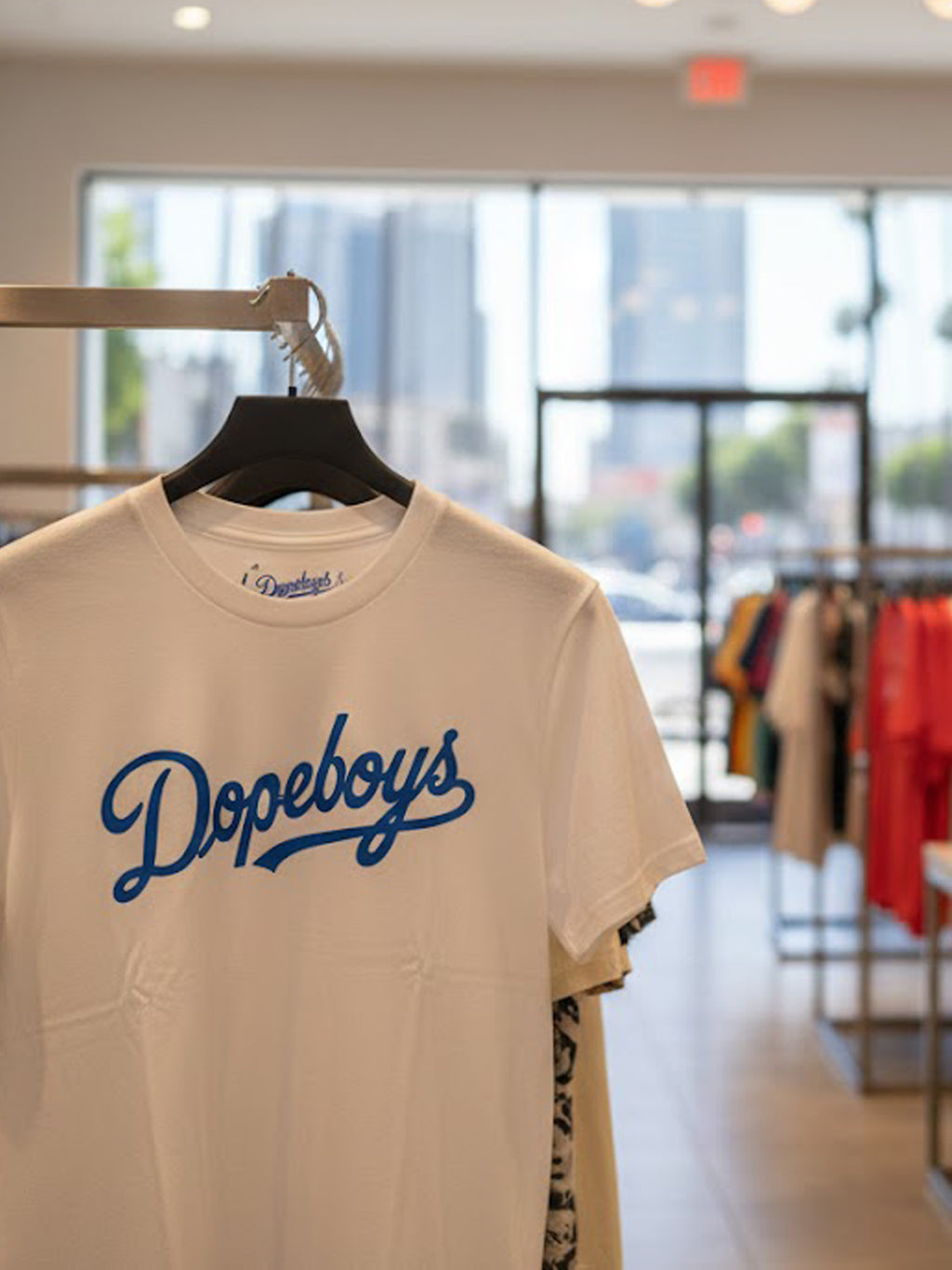 Product Title: BLOCK112 Vintage Dopeboys Script 100% Cotton Tee - White / Royal Blue