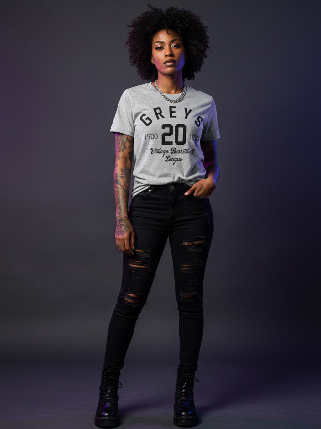 Product Title: BLOCK112 Vintage Greys Basketball League 1900-1950 100% Cotton Tee - Heather Grey