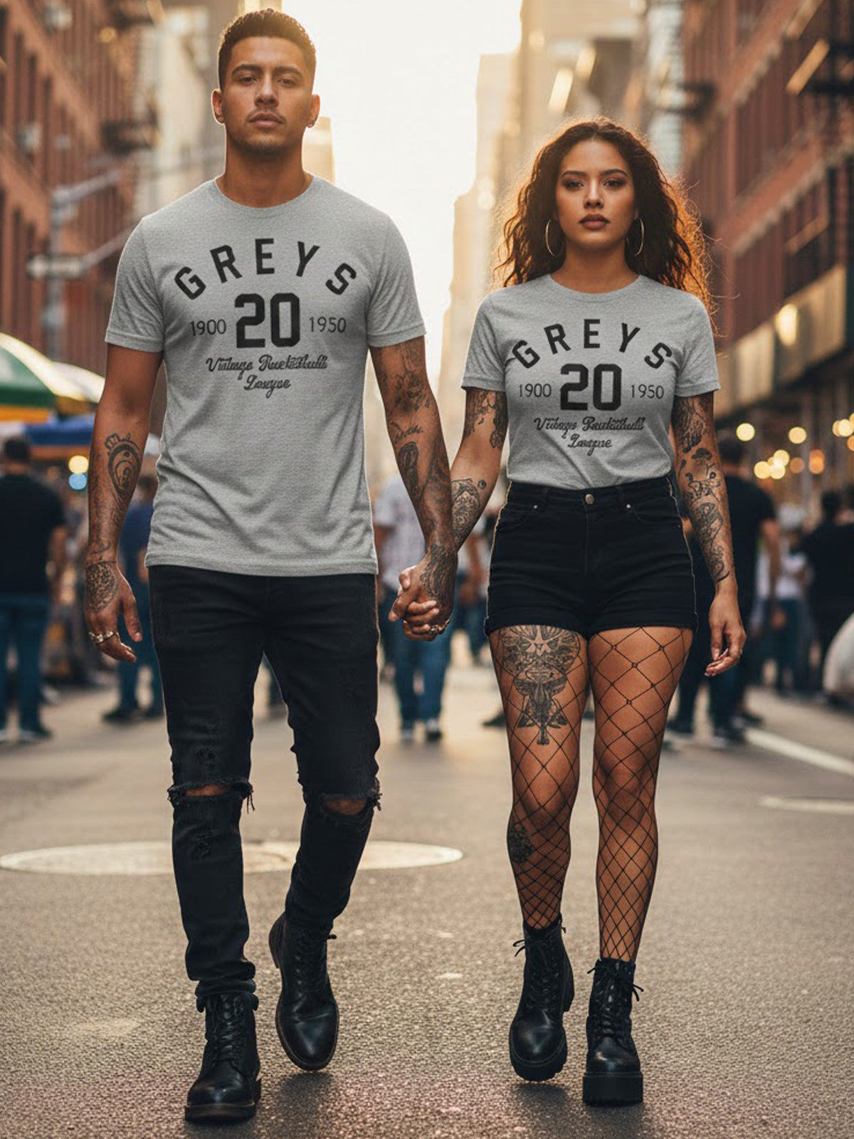 Product Title: BLOCK112 Vintage Greys Basketball League 1900-1950 100% Cotton Tee - Heather Grey