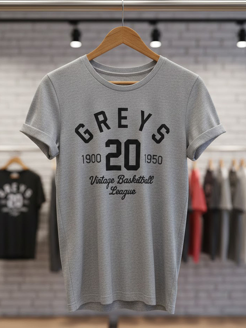 Product Title: BLOCK112 Vintage Greys Basketball League 1900-1950 100% Cotton Tee - Heather Grey