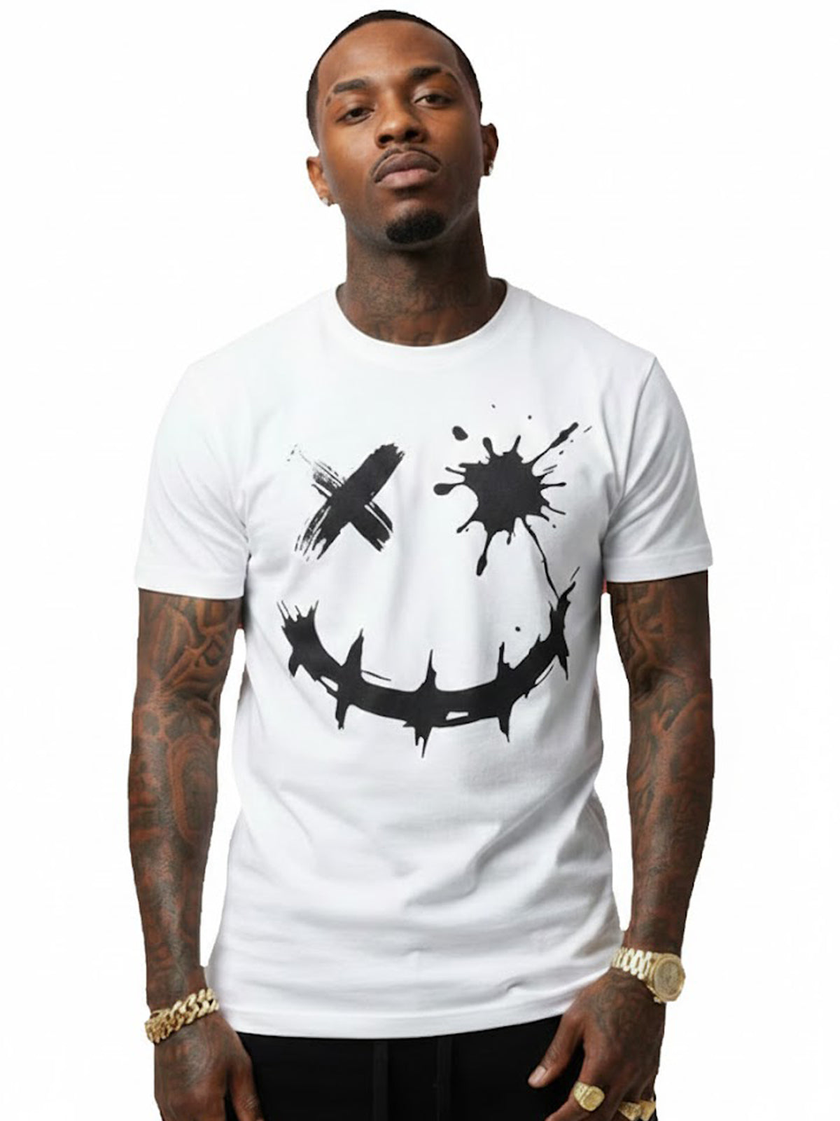100% Cotton "Splatter Smiley" Graphic Streetwear T-Shirt